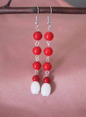 新款复古典雅网红长款夸张耳坠红色超仙流苏个性显脸瘦耳环耳饰夹