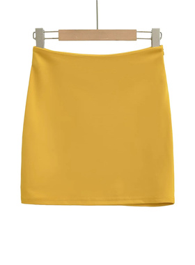 辣妹黄色包臀半身裙女短款2025新款夏季侧拉链修身性感紧身超短裙