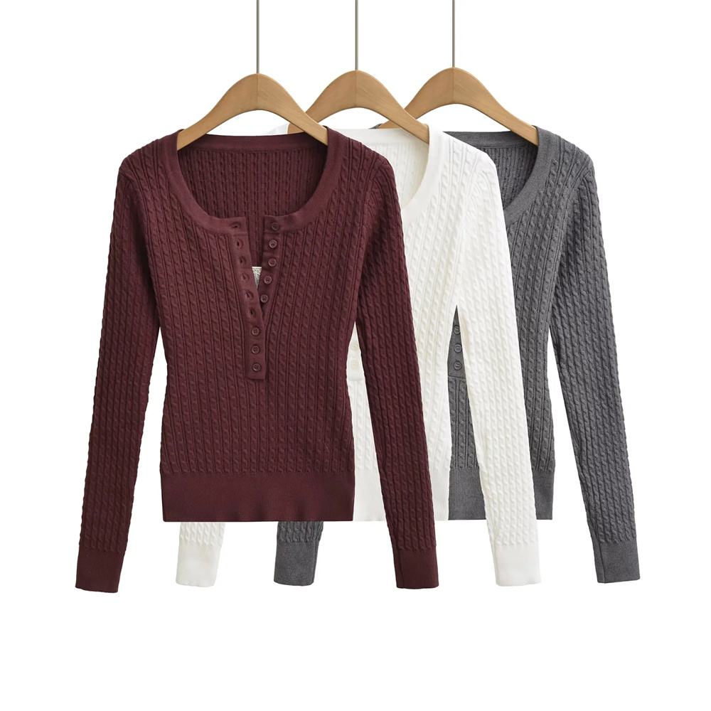 半开领长袖针织衫女毛衣