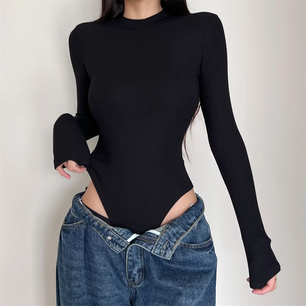 小高领磨毛抓绒长袖连体衣女