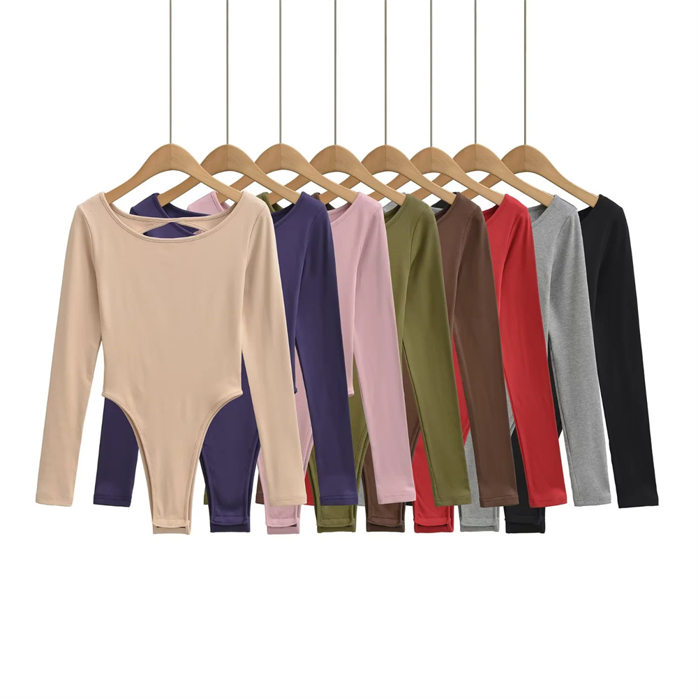 辣妹大露背长袖连体衣女打底衫