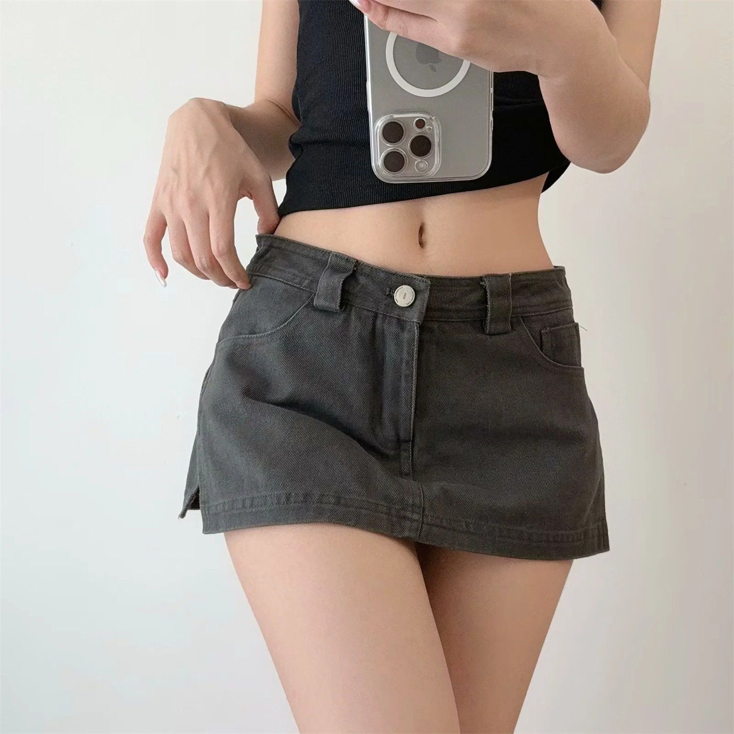 美式复古假两件牛仔半身裙女短裙2025新款夏季侧开叉性感包臀裤裙