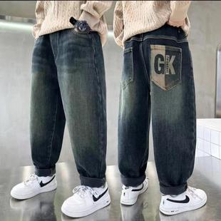 悠卡漫精品中大童时尚裤子宽松牛仔裤2025新款春秋男童裤子超时尚