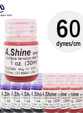 美国A.Shine达因液60号红色&蓝色爱莎表面能张力测试液30ml电晕液
