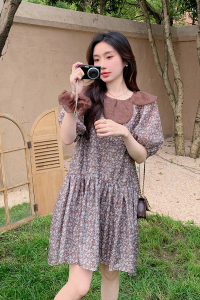 法式复古桔梗碎花减龄连衣裙女2025夏季新款韩版宽松显瘦茶歇短裙图片