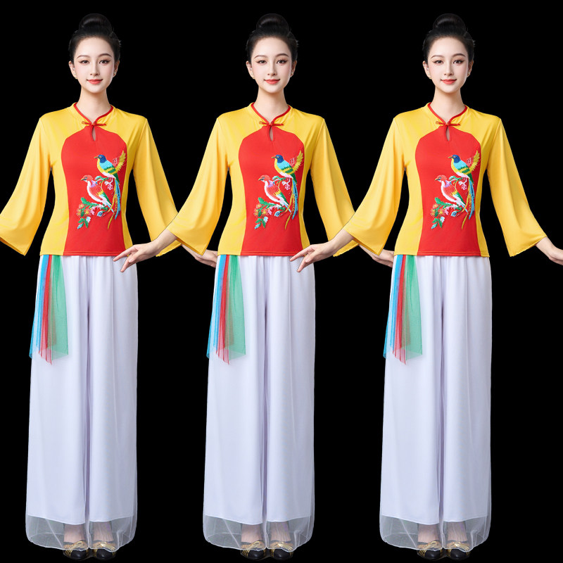 新款广场舞服装套装女民族风刺绣舞蹈表演服夏秧歌舞扇子舞伞舞服