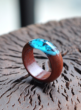 手工制作红木夜光定情信物戒指