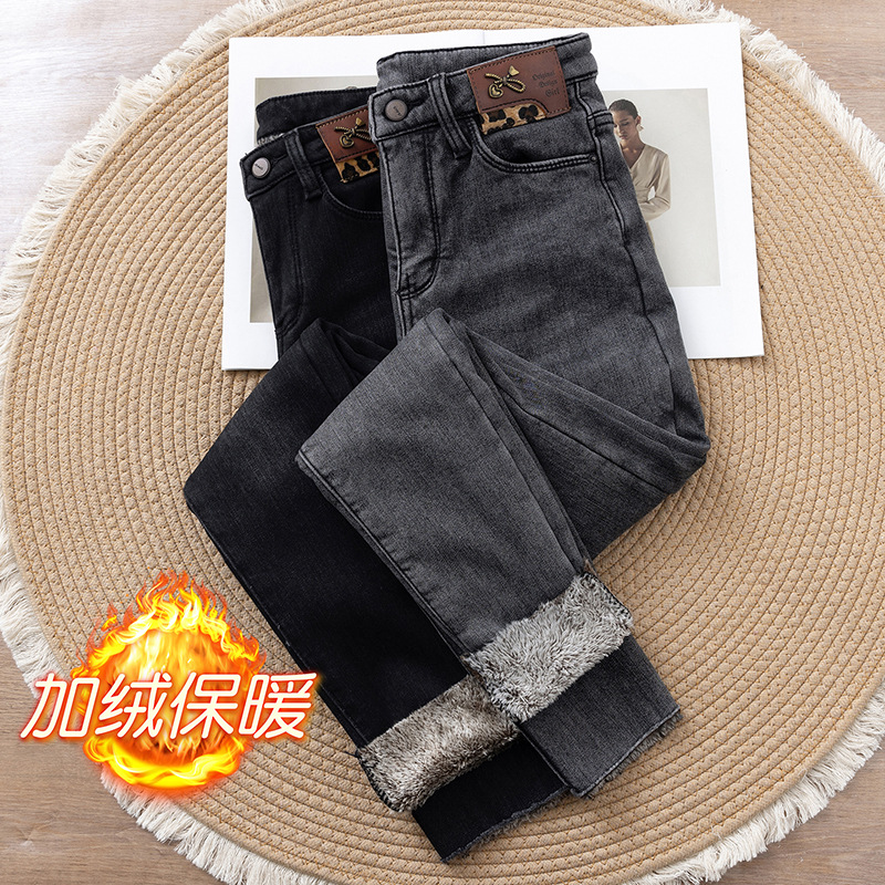 加绒加厚弹力紧身牛仔裤女小脚裤冬季高腰外穿显瘦保暖铅笔裤子