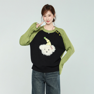 上衣 绿色慵懒套头宽松毛衣女外穿针织衫 韩系秋冬季 新款