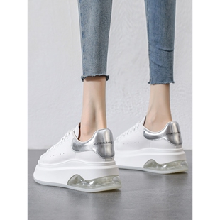 厚底气垫小白鞋女夏天透气麦昆达真皮板鞋2025新款麦坤运动休闲鞋