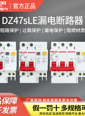 德力西空开漏电保护器DZ47sLE断路器63A家用漏保2P3P4P32A40A1P+N