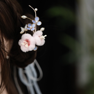 甜美少女粉色花朵发簪 森系国风lolita头饰u型簪子古风汉服发饰