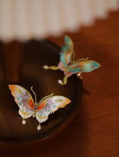 短发发饰森系仙美刺绣蝴蝶发夹Lolita头饰后脑勺夹子古风橘色边夹