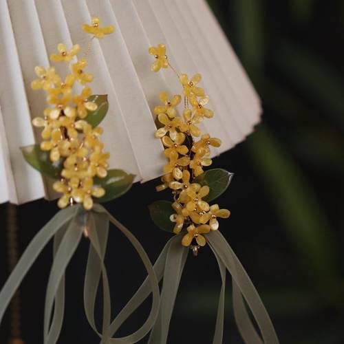 桂花飘带双马尾对夹国风甜美发饰