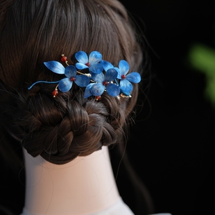 新中式绒花发夹旗袍配饰低丸子头侧边夹发饰清汉女古风汉服头饰