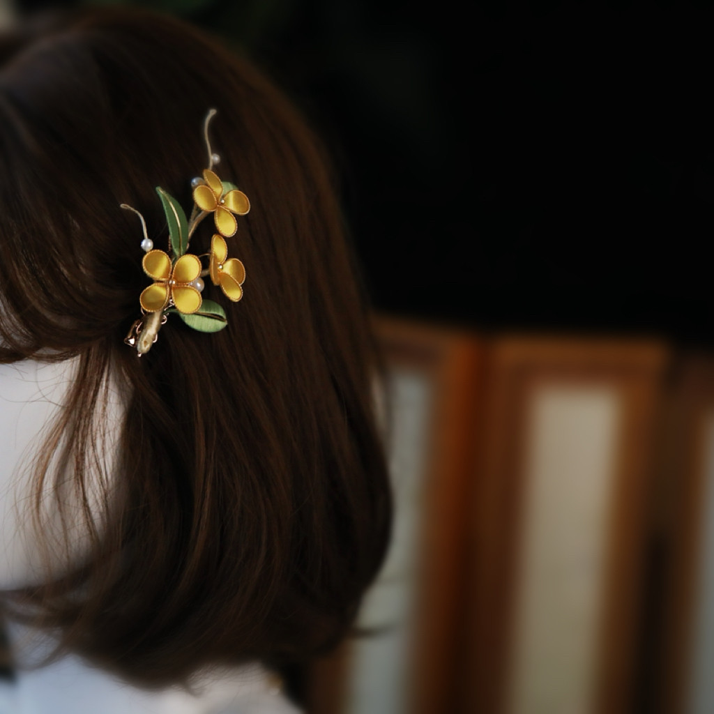 仙女国风桂花发饰边夹 森系短发侧边夹盘发头饰日常汉服夹子