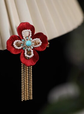 发夹手工缠花如意纹国风少女头饰