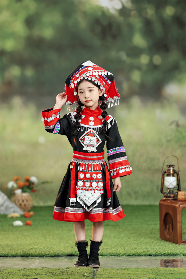 儿童壮族演出服广西女童彝族侗族土家舞蹈苗族民族六一合唱服装