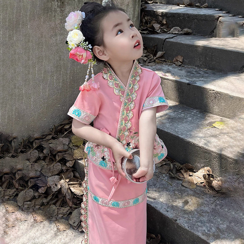 傣族儿童少数民族服装女童夏装泰国风旅拍写真舞蹈服幼儿园表演服