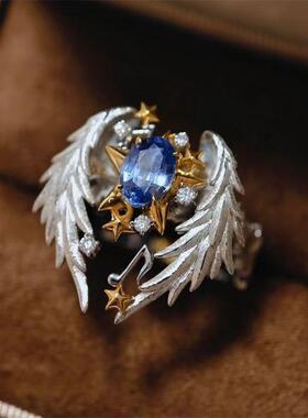 欧美跨境天使翅膀镶钻开口男女通用百搭戒指时尚创意高级感饰品