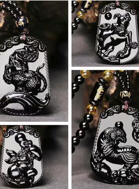 仿黑曜石秋冬项饰项链饰品十二生肖龙年男士好运吊坠情侣配件配饰