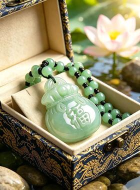 仿玉代代福吊坠浅绿玉双面福袋项链和田玉碧玉福禄满满挂件