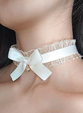 蕾丝花边项圈黑色蝴蝶结荷叶边超仙复古铃铛蝴蝶结项链choker女