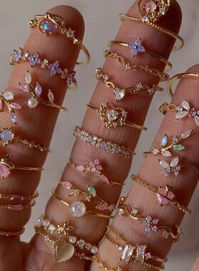 跨境热销INS风锆石开口可调节活口戒指女甜美可爱花朵气质戒指