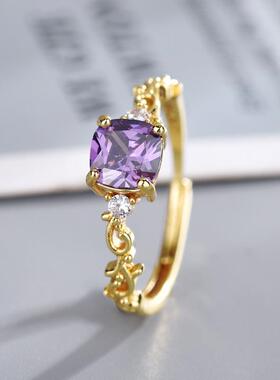 网红直播热卖彩锆紫色宝石开口戒指女时尚流行欧美精工黄金色指环