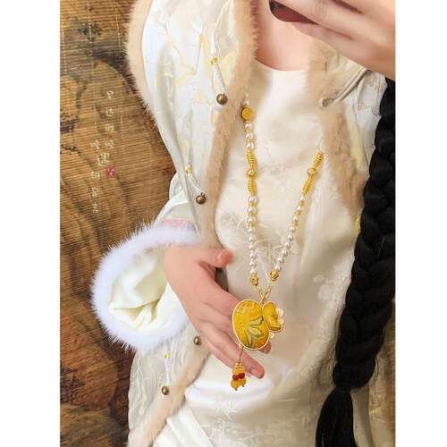 「好运福袋」宋锦福袋串珠项链女配毛衣新中式国风吊坠毛衣链配饰