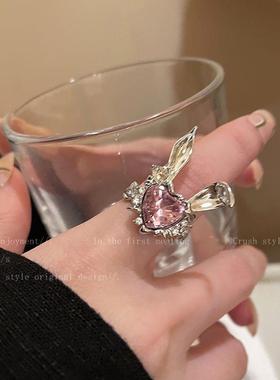 创意爱心小兔子开口戒指女小众设计食指戒ins潮时尚个性指环百搭