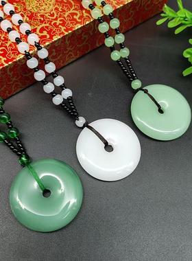 仿玉大号平安扣项链深绿色复古