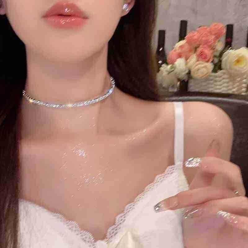 气质奢华满钻锆石项圈高级小众简约锁骨链叠戴闪钻颈链女choker
