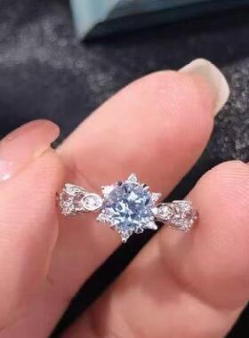 外贸热销天然圣玛利亚正圆海蓝宝轻奢百搭戒指高级感戒指女