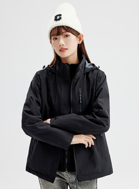 one more黑色冲锋衣2025新款秋季宽松防风防水户外登山服工装外套