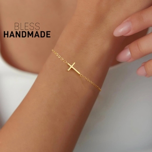 平衡小十字架美国14K包金手链女小众设计欧美风简约高级感不掉色
