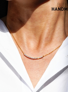 微笑排钻莫桑钻14K金色项链