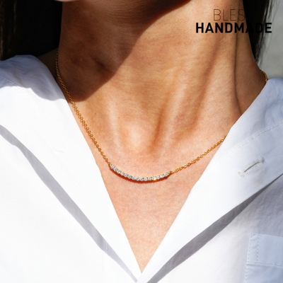 微笑排钻莫桑钻14K金色项链