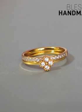 B家四叶草莫桑钻石美产14K包金戒指女K金色淑女优雅戒指女不掉色