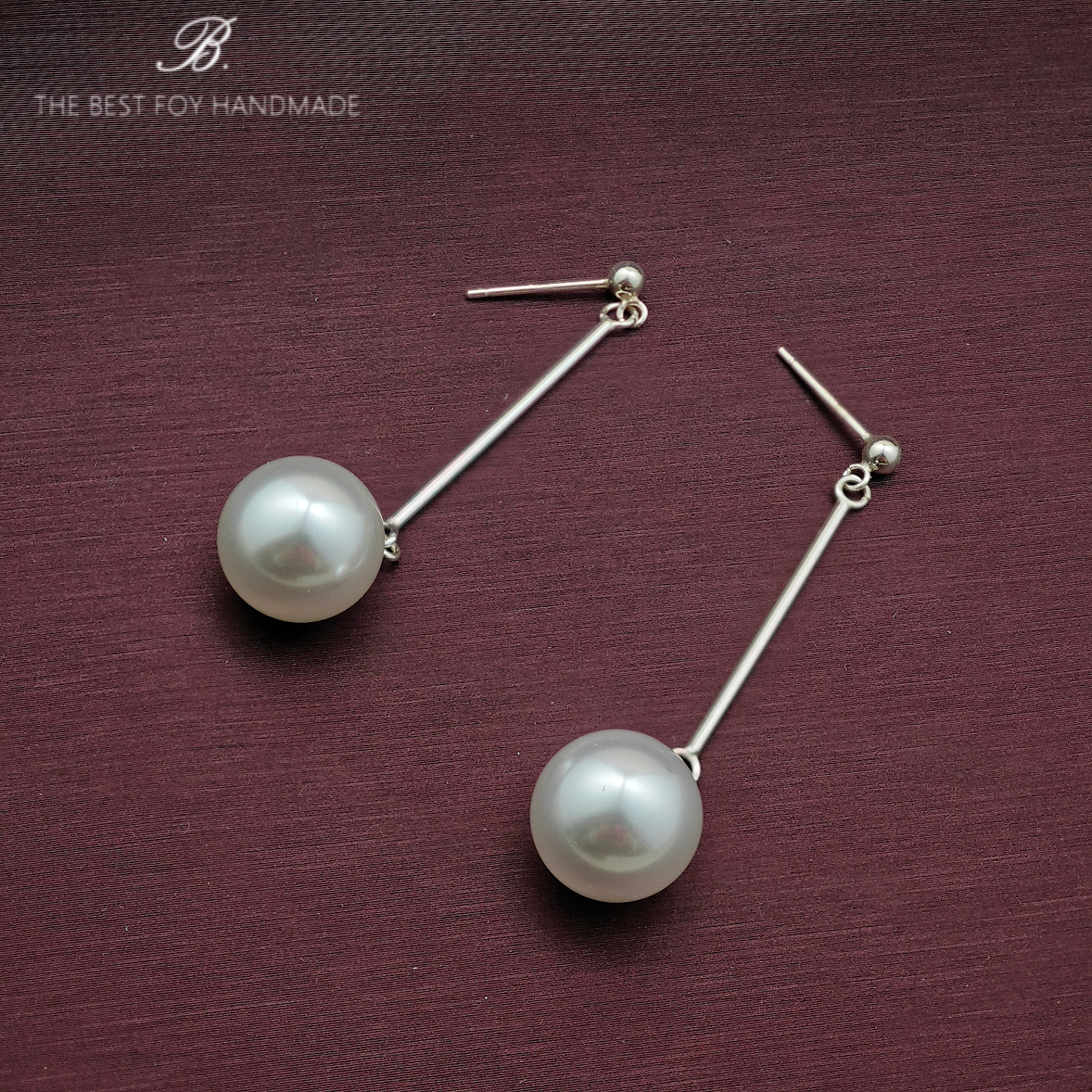质感好实心纯银澳白珍珠耳环