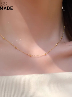 满天星不褪色美国进口14K包金项链锁骨链女简约金珠豆豆链欧美风