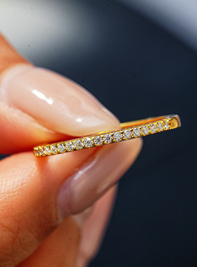 洗手不摘美国进口14K金排钻细戒