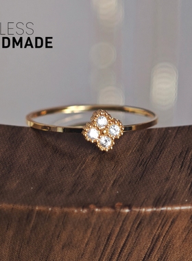 闪闪莫桑钻四叶草14K金色戒指女