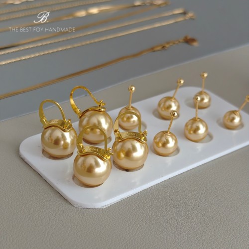 稀有色浅金色南洋金珠耳环不掉色