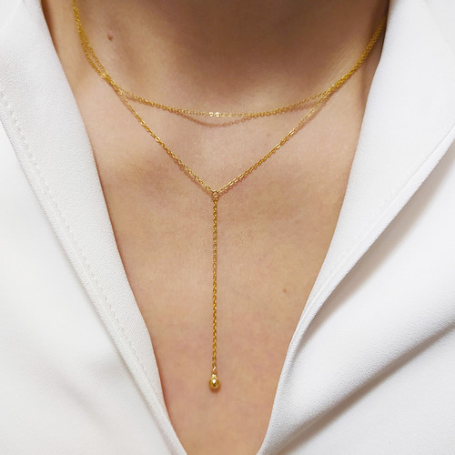 含金量5%美国14K包金Y字双层项链