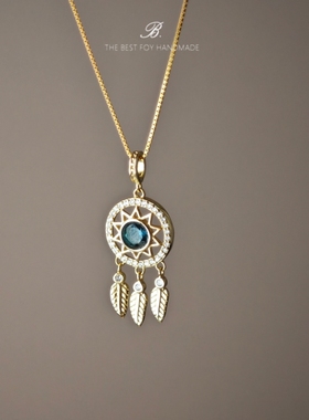 原创蓝宝石捕梦网纯银项链