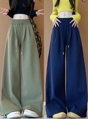 美式军绿色阔腿裤女秋季2025新款宽松慵懒休闲裤小个子低腰运动裤