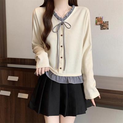 韩版显瘦设计感撞色T恤