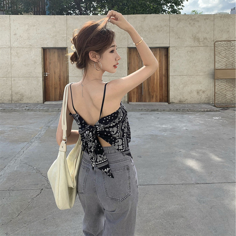 腰花果印花抹胸肚兜式背心女内搭