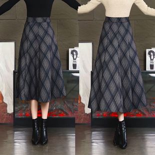 格子半身裙女伞裙伯克利半裙2025春秋复古松紧腰裙子中长款 a字裙